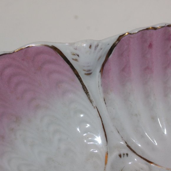 Vintage LARGE Hand Painted Console Bowl Scenic Pink & White Measures 13 x 9 x 3 - Picture 3 of 5